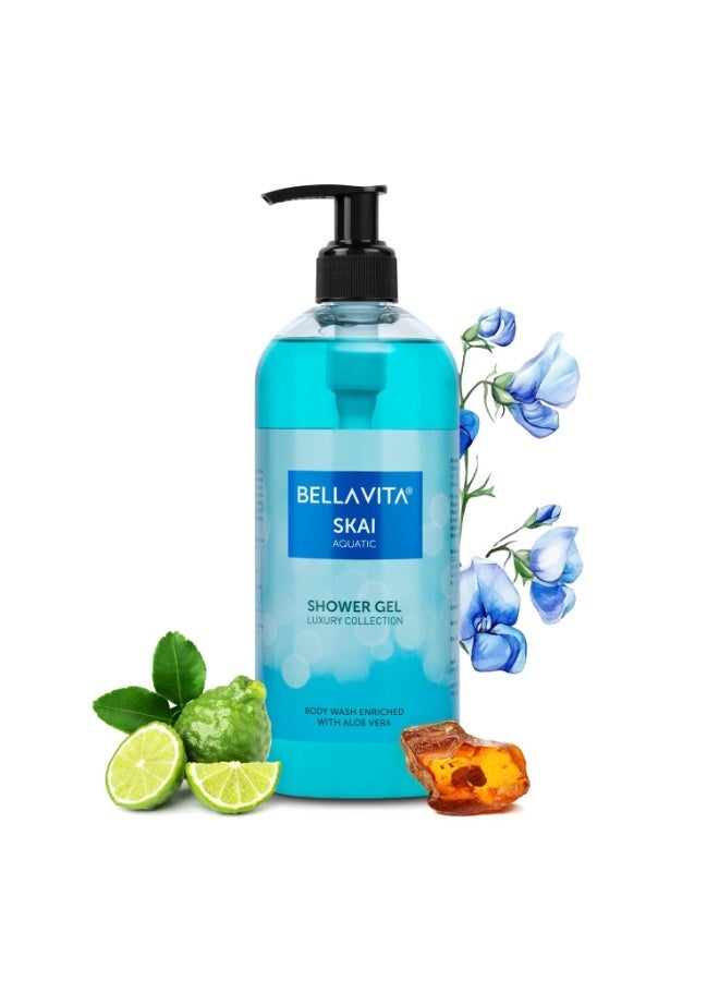 Bella Vita Luxury Skai Aquatic Body Wash Shower Gel for Men and Women | 500ml | Unisex Bodywash with Aloe Vera Extract | Deep Cleansing, Hydrating, Moisturising | Suitable for All Skin Types - Image 1
