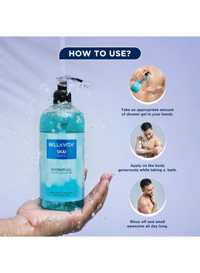 Bella Vita Luxury Skai Aquatic Body Wash Shower Gel for Men and Women | 500ml | Unisex Bodywash with Aloe Vera Extract | Deep Cleansing, Hydrating, Moisturising | Suitable for All Skin Types - Image 3