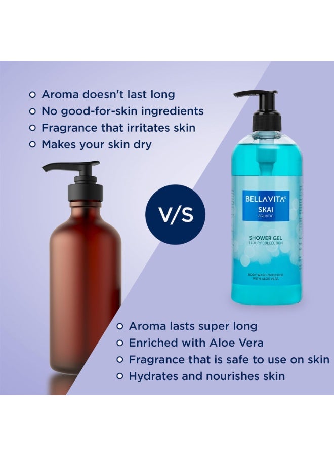 Bella Vita Luxury Skai Aquatic Body Wash Shower Gel for Men and Women | 500ml | Unisex Bodywash with Aloe Vera Extract | Deep Cleansing, Hydrating, Moisturising | Suitable for All Skin Types - Image 4
