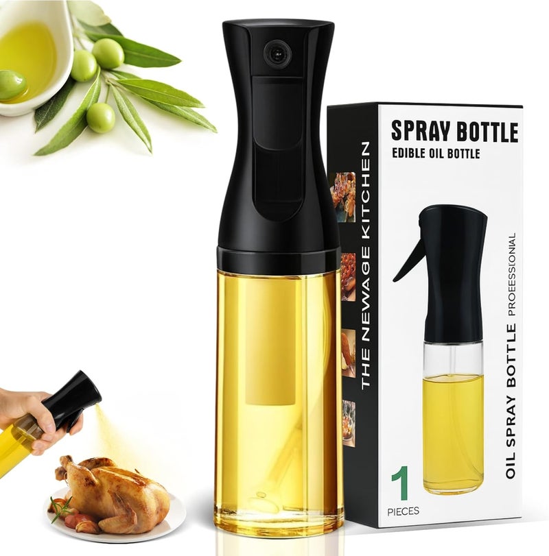 BOKKY Olive Oil Sprayer for Cooking, 220ml Glass Olive Oil Spray Bottle with Continuous Fine Mist, Food Grade Oil Sprayer for Air Fryer, Salad, BBQ, Baking, Frying (Black / 1 Pack) - Image 1