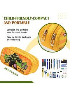 Kuber Industries Kuber Industries Pencil Pouch | Multi-Purpose Travel Pouch | 2 Compartments Utility Pouch | Waterproof Stationary Bag | Geometry Box | Marvel Hulk | Yellow  - Image 5