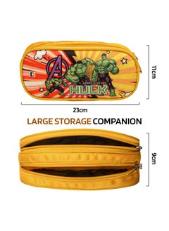 Kuber Industries Kuber Industries Pencil Pouch | Multi-Purpose Travel Pouch | 2 Compartments Utility Pouch | Waterproof Stationary Bag | Geometry Box | Marvel Hulk | Yellow  - Image 3