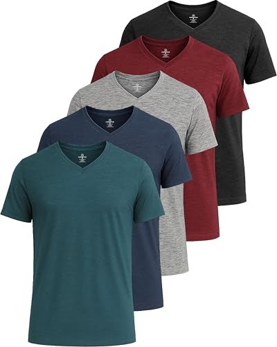 REALESSENTIALS Real Essentials 5 Pack: Men’s V-Neck Dry-Fit Moisture Wicking Active Athletic Tech Performance T-Shirt Set 1, L, Pack of 5 - Image 1