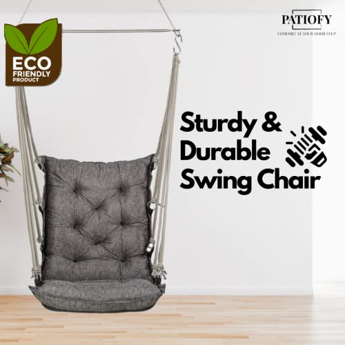 Patiofy Cotton Jhula for Home and Adults - Swing for Balcony - Weight Capacity Up to 150Kgs (Grey), 40 Cm - Image 2