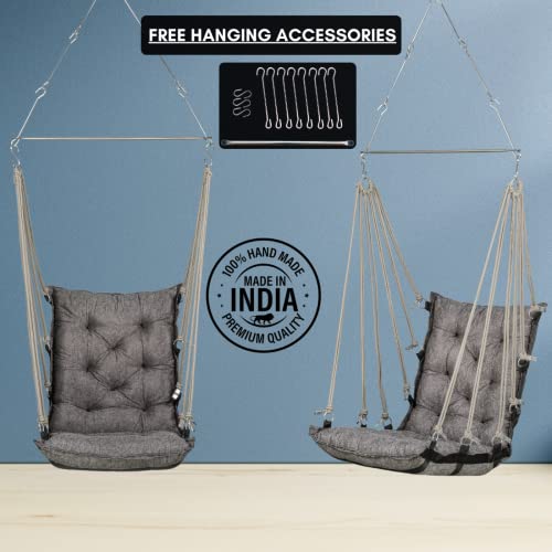 Patiofy Cotton Jhula for Home and Adults - Swing for Balcony - Weight Capacity Up to 150Kgs (Grey), 40 Cm - Image 5