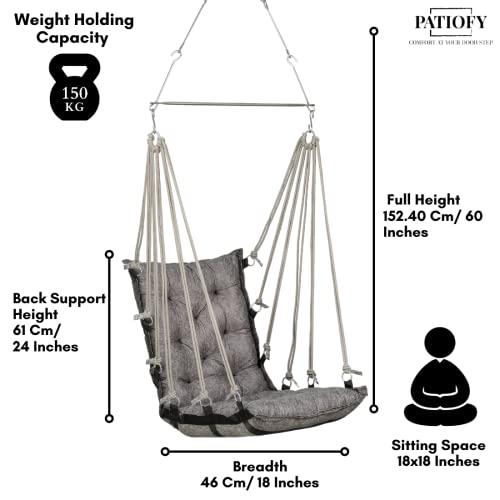 Patiofy Cotton Jhula for Home and Adults - Swing for Balcony - Weight Capacity Up to 150Kgs (Grey), 40 Cm - Image 3