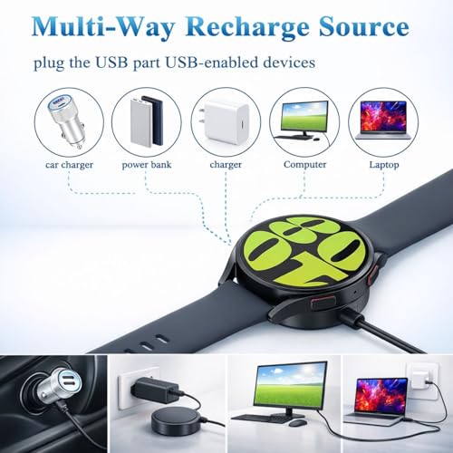 MARVIK Charger for Samsung Galaxy Watch 6/6 Classic, 5/5 Pro, 4/4 Classic, 3, Active 2/1, 3.3ft USB Magnetic Wireless Charger - Black - Image 4