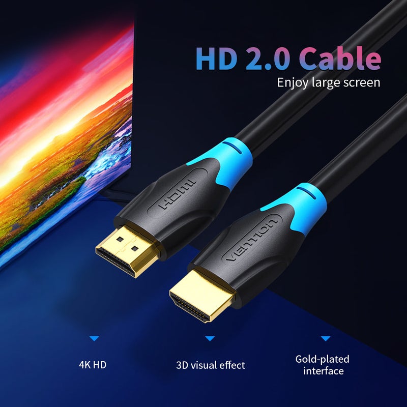 VENTION HDMI Cable 2.0v 4K 60Hz Ultra HD For Laptop, PC, Gaming LED, Game Console 3meter Black/Blue - Image 2