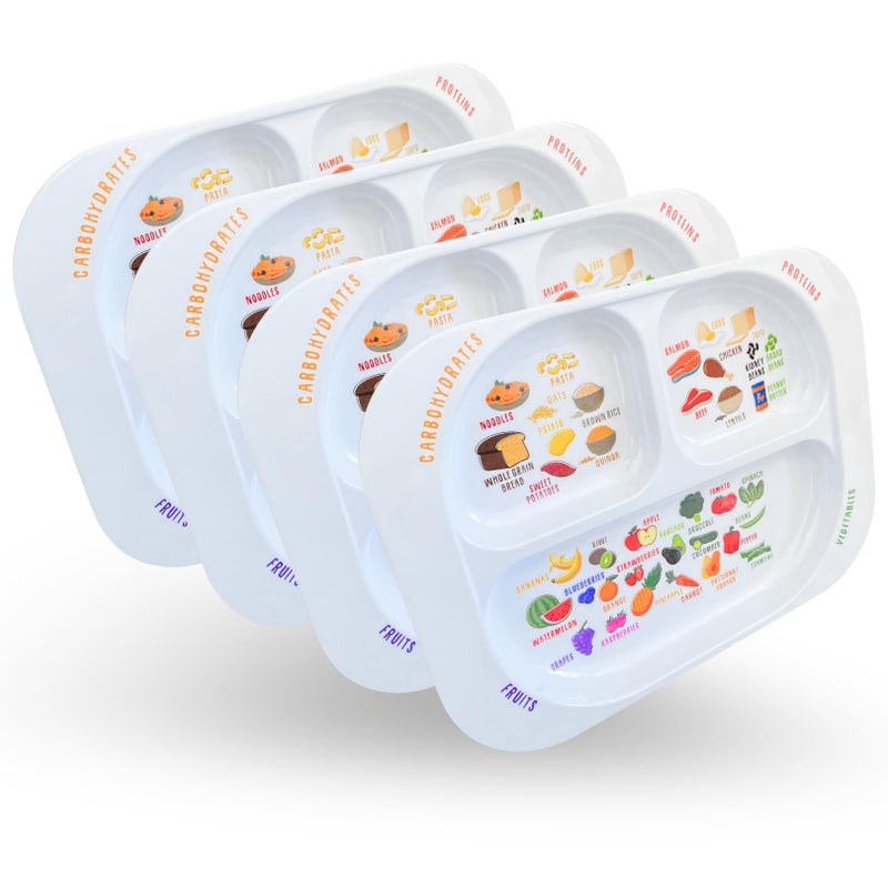 طبق التعلم الصحي jm مقسم للتحكم في الحصص مع أقسام لتعلم مجموعات الغذاء وأحجام الحصص آمن في غسالة الصحون 4 عبوات