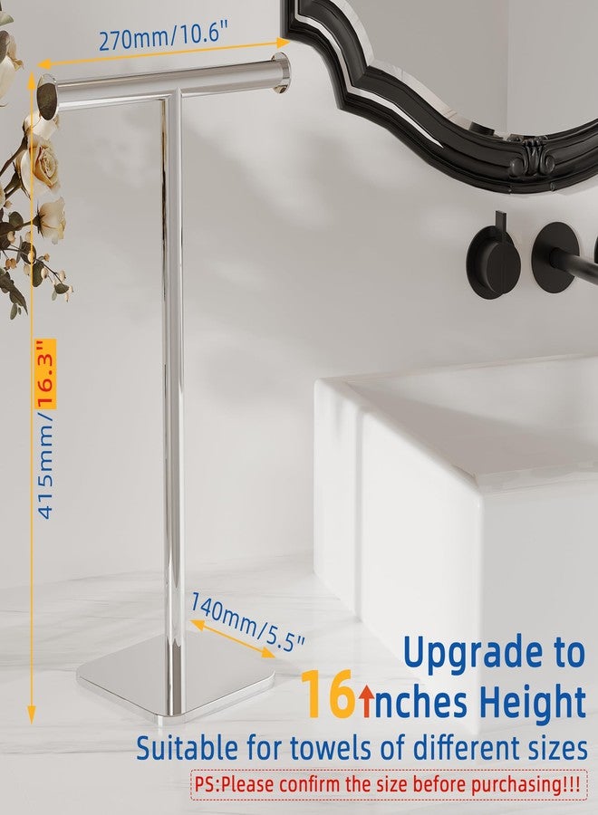 RUACQ Hand Towel Stand, 16" T-Shape Hand Towel Holder Stand for Bathroom, Kitchen and Countertop Towel Holder 304 Stainless Steel Hand Towel Rack with Weighted Base (Chrome) - Image 2
