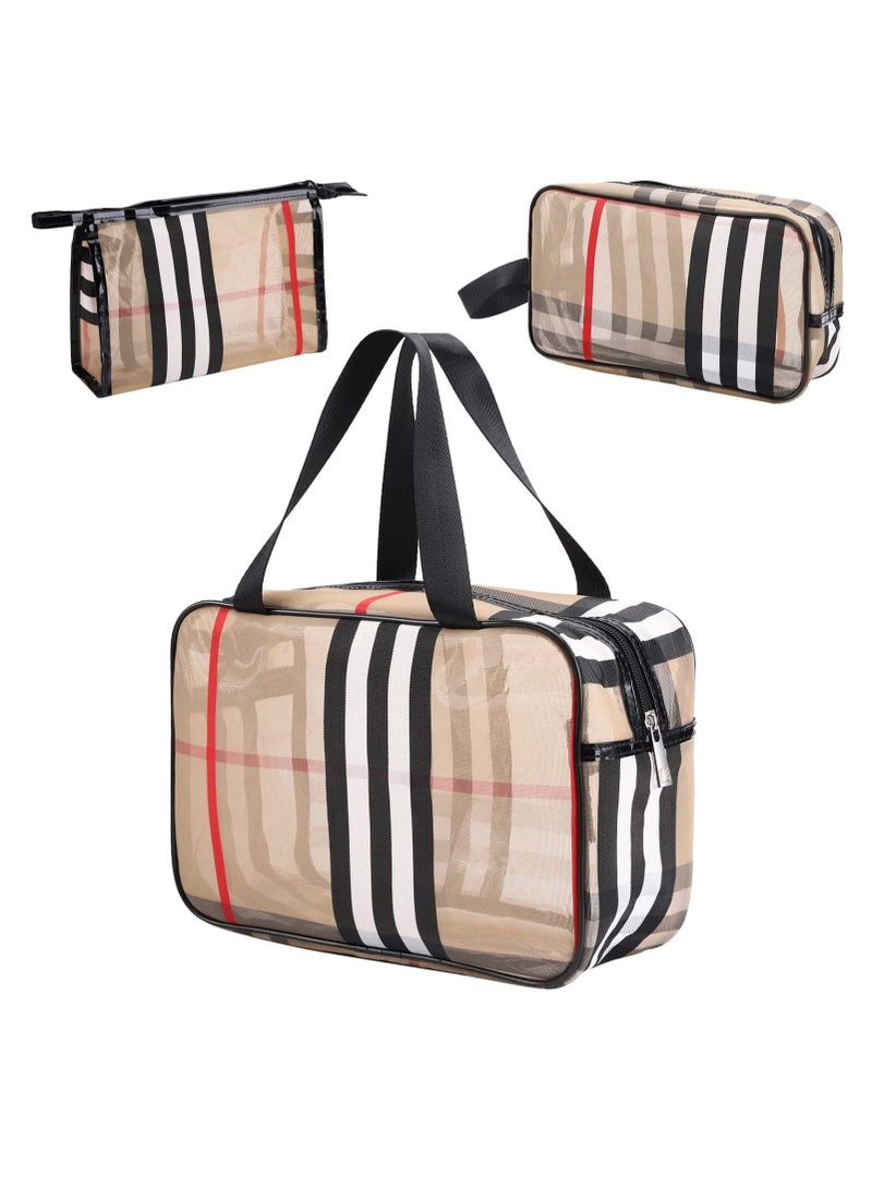 MIXDE 3 Pack Toiletry Bag, Water-resistant PVC Makeup Cosmetic Bag with Zipper Handle Carry Pouch Portable Travel Organizer Storage Bag Set for Women - Image 1