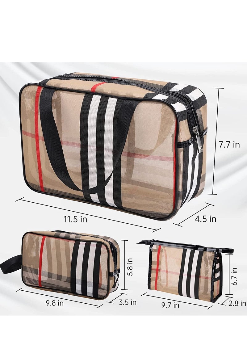MIXDE 3 Pack Toiletry Bag, Water-resistant PVC Makeup Cosmetic Bag with Zipper Handle Carry Pouch Portable Travel Organizer Storage Bag Set for Women - Image 2