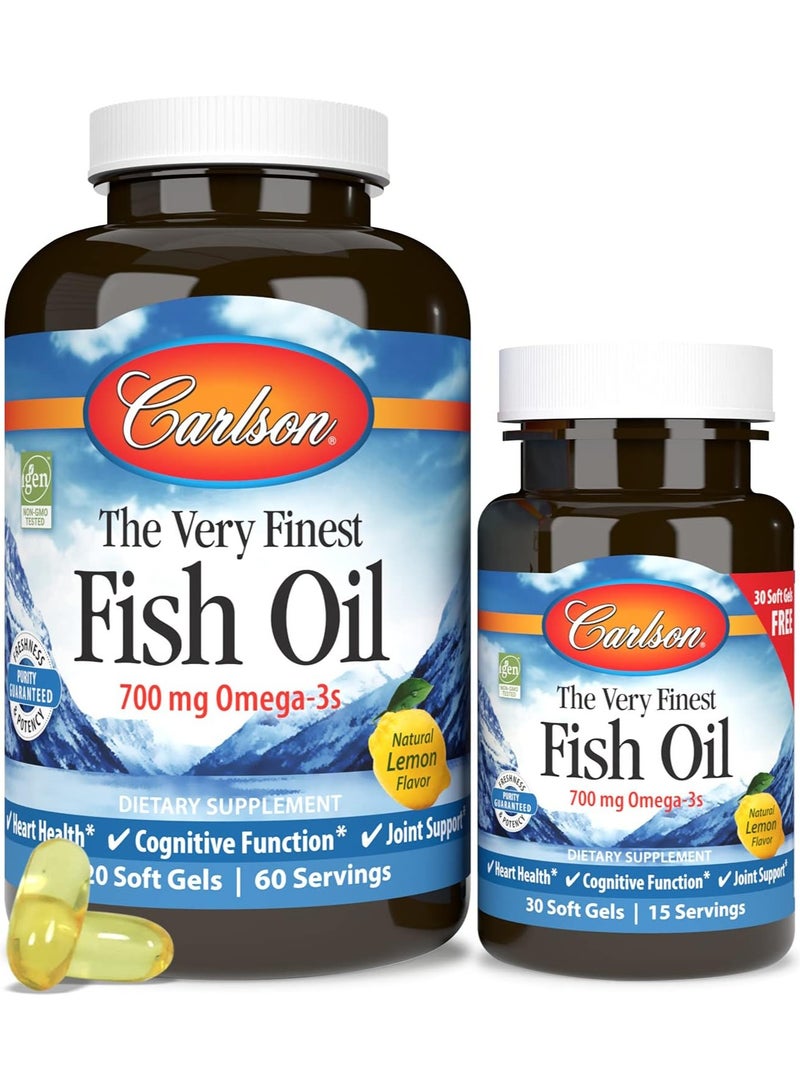 Carlson The Very Finest Fish Oil, 700 mg Omega-3s, Lemon, 120+30 Softgels - Image 4