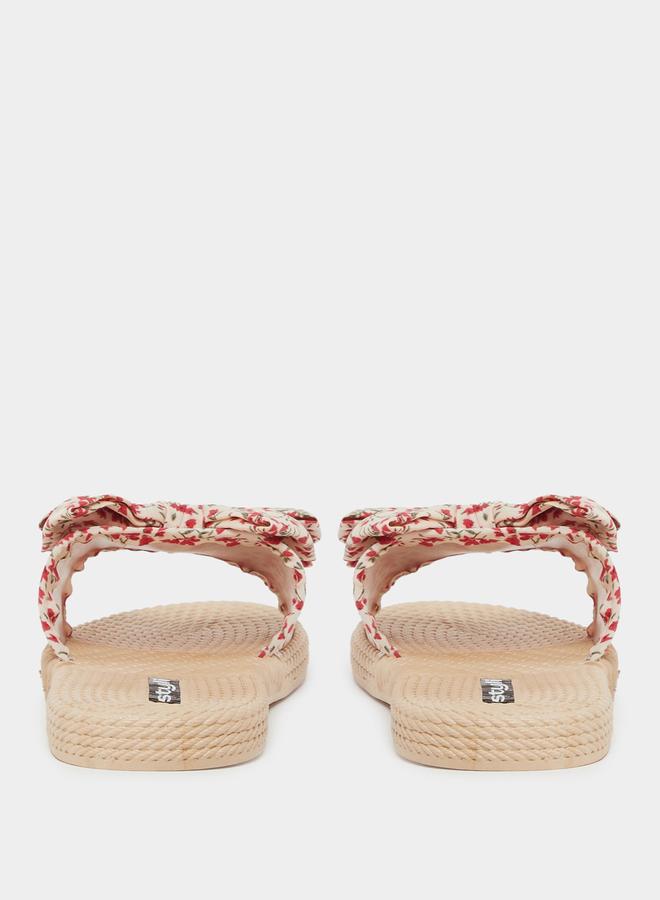 Styli Floral Print Bow Detail Slides - Image 4