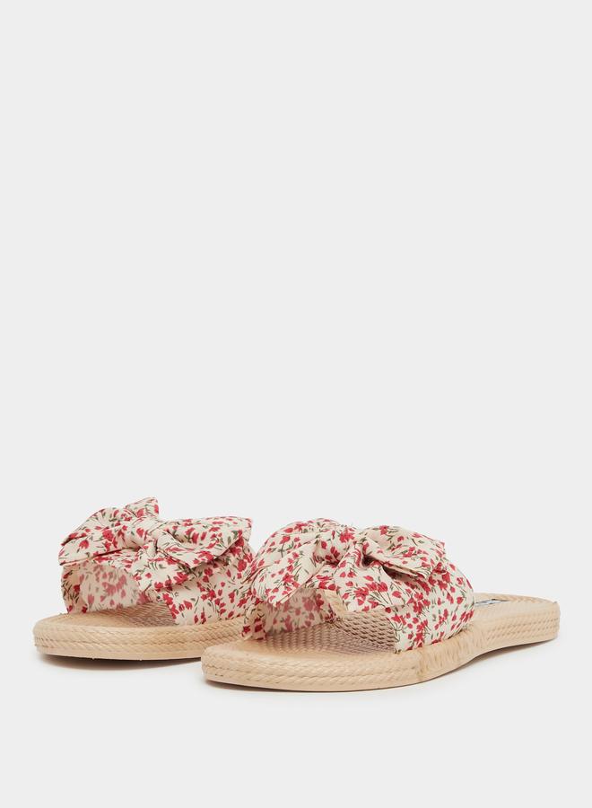 Styli Floral Print Bow Detail Slides - Image 2