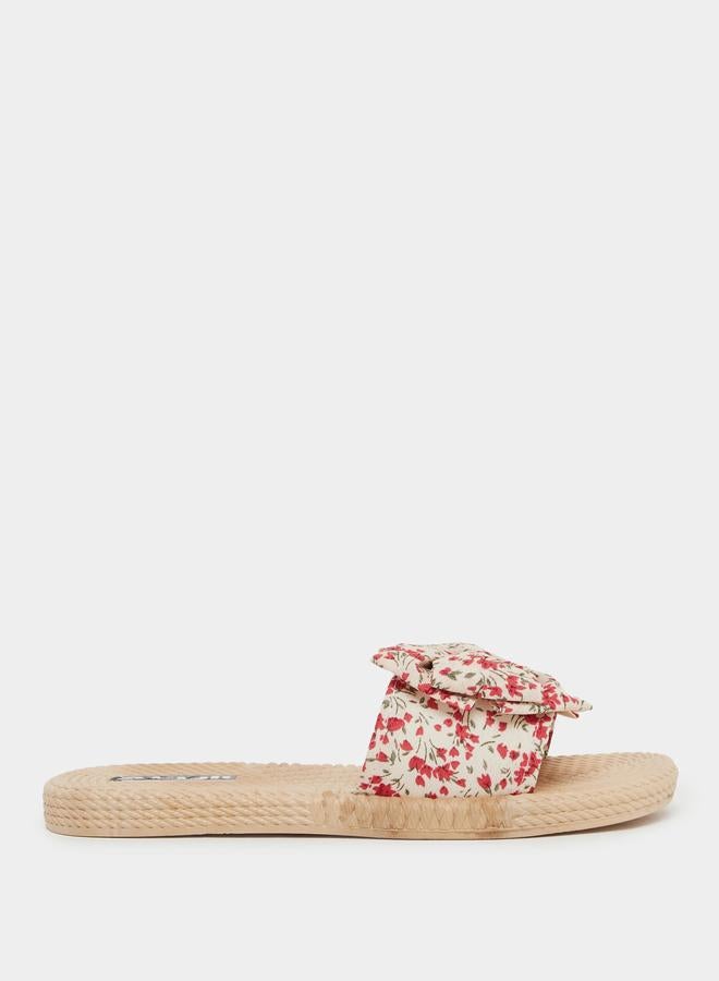 Styli Floral Print Bow Detail Slides - Image 1