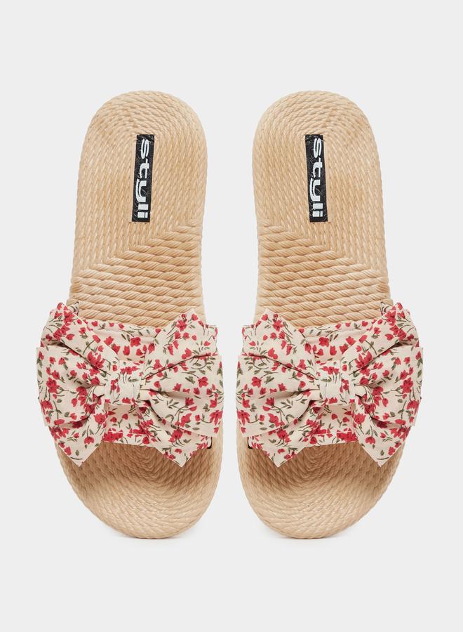 Styli Floral Print Bow Detail Slides - Image 5