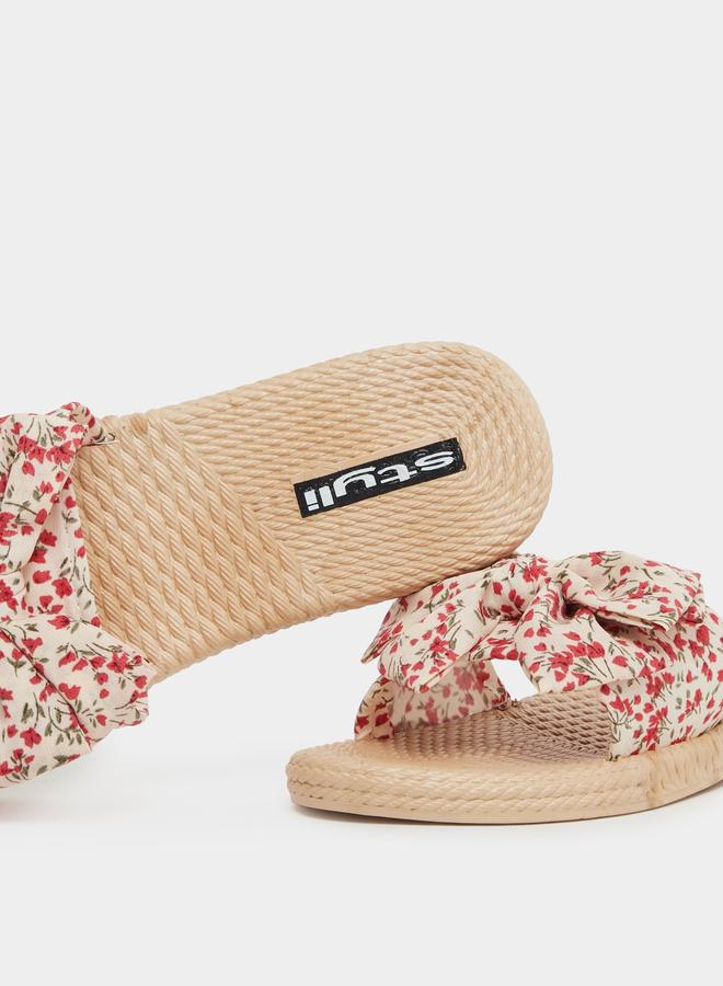 Styli Floral Print Bow Detail Slides - Image 3