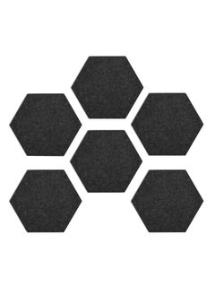 Navaris Hexagon Felt Board Tiles Set Of 6 Notice Memo Bulletin Boards With Push Pins Pack 5.9 X 7 Inches (15 X 17.7 Cm) Dark Grey  - Image 1