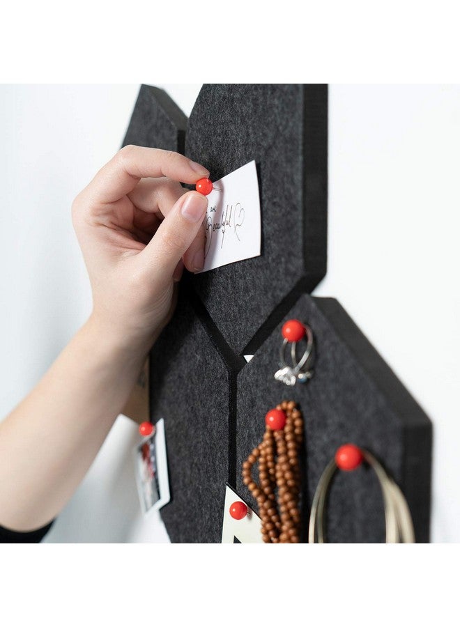 Navaris Hexagon Felt Board Tiles Set Of 6 Notice Memo Bulletin Boards With Push Pins Pack 5.9 X 7 Inches (15 X 17.7 Cm) Dark Grey - Image 2
