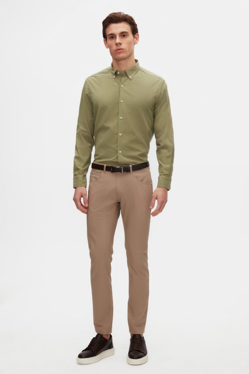 D'S DAMAT D'S Groom Ds Groom Comfort Green Button-down Collar Relaxed Cut Linen Look Cotton Shirt 2HC02ORT64265 - Image 4