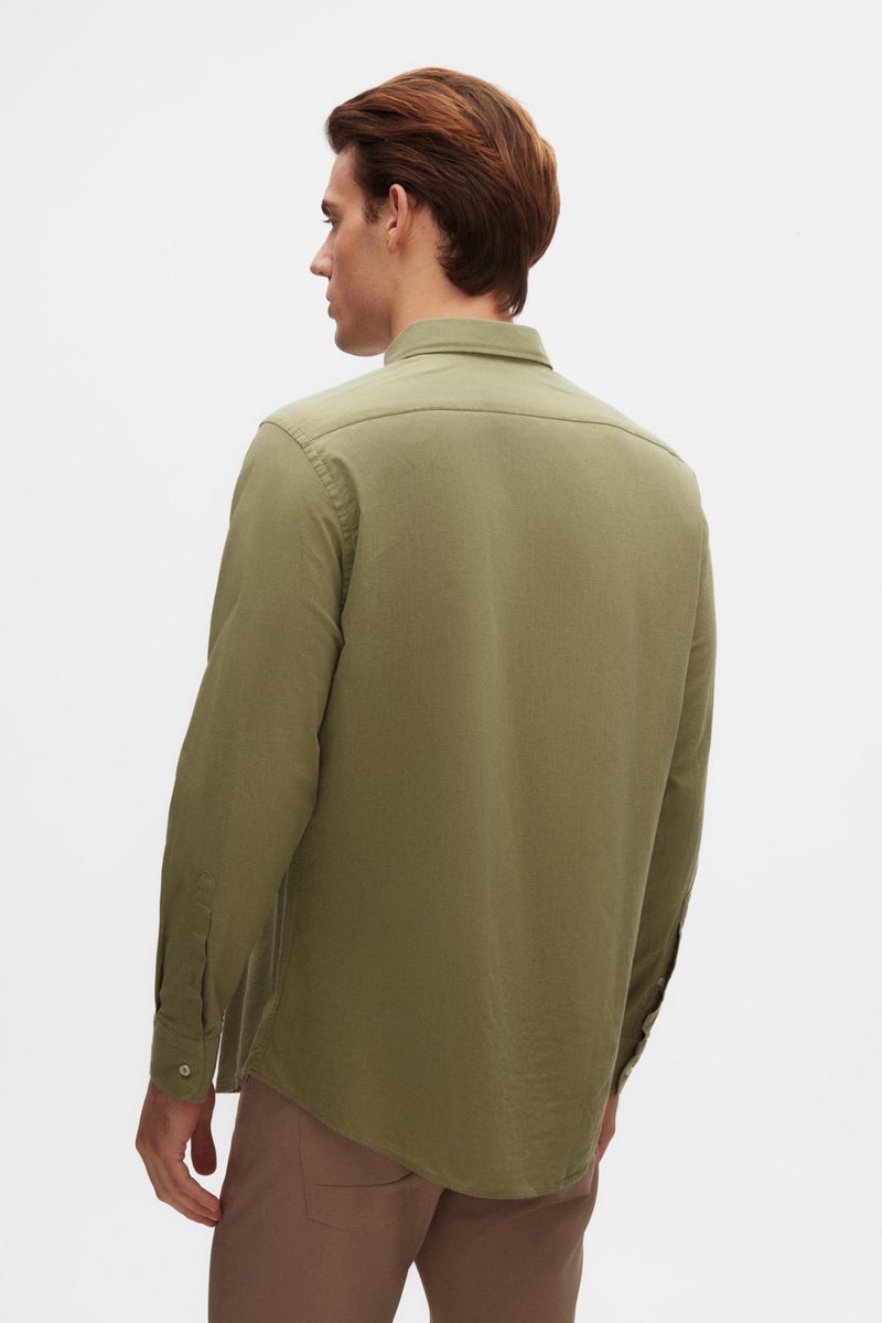 D'S DAMAT D'S Groom Ds Groom Comfort Green Button-down Collar Relaxed Cut Linen Look Cotton Shirt 2HC02ORT64265 - Image 3
