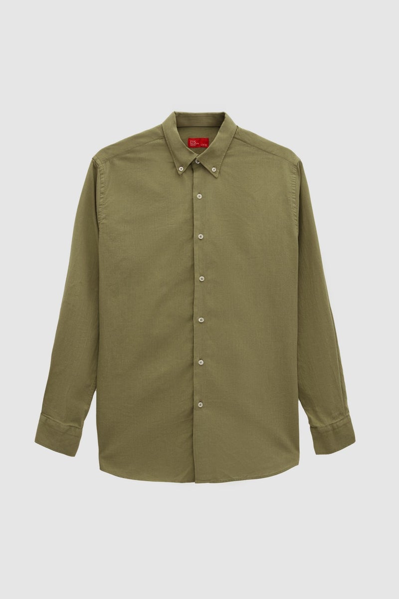 D'S DAMAT D'S Groom Ds Groom Comfort Green Button-down Collar Relaxed Cut Linen Look Cotton Shirt 2HC02ORT64265 - Image 5