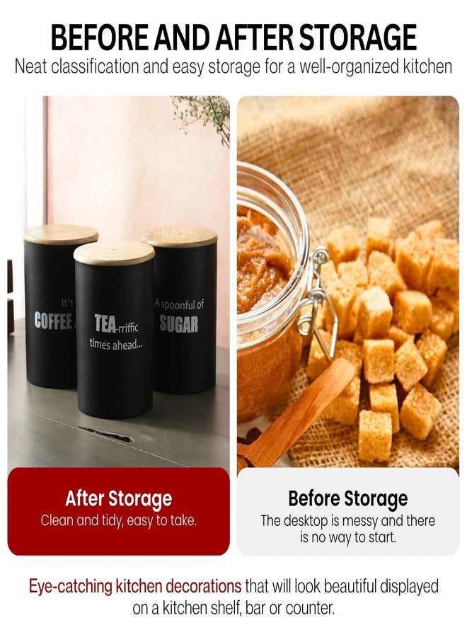 VarEesha Ardura Black Metal Airtight Tea, Coffee & Sugar Containers With Wooden Lid Set of 3, 1500Ml Each | 100% Food Grade Storage Box For Kitchen | Durable, Compact And Stackable, 1.4KG - Image 5
