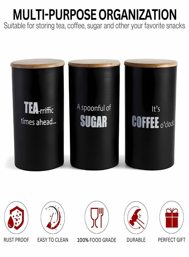 VarEesha Ardura Black Metal Airtight Tea, Coffee & Sugar Containers With Wooden Lid Set of 3, 1500Ml Each | 100% Food Grade Storage Box For Kitchen | Durable, Compact And Stackable, 1.4KG - Image 4