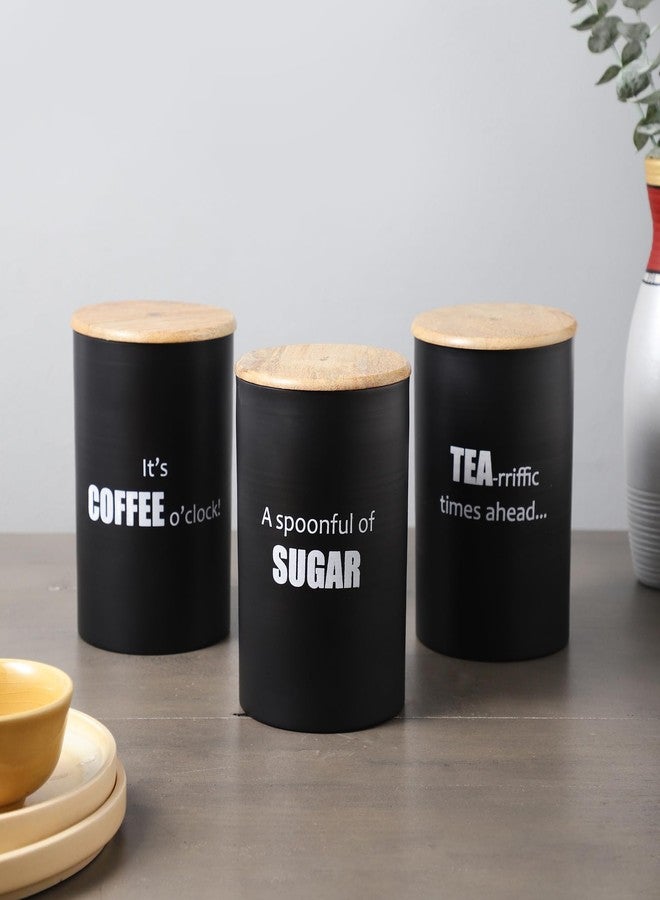VarEesha Ardura Black Metal Airtight Tea, Coffee & Sugar Containers With Wooden Lid Set of 3, 1500Ml Each | 100% Food Grade Storage Box For Kitchen | Durable, Compact And Stackable, 1.4KG - Image 1