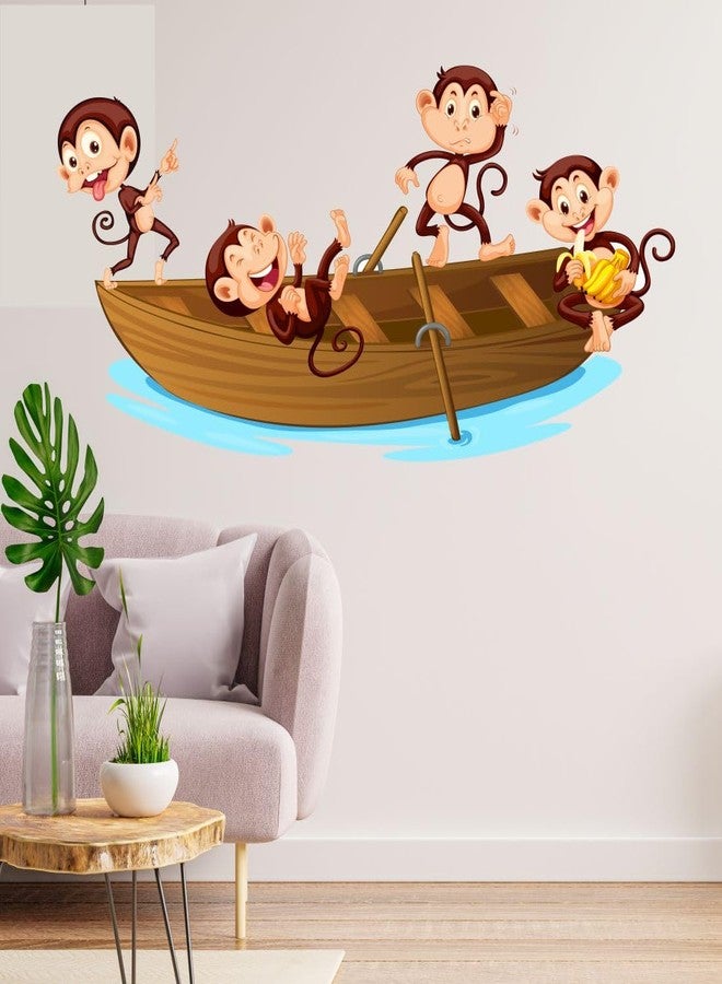 AH Decals Cartoon Jumping Monkey On Boat Animated Wall Sticker Beautiful Created Designs Kids Room Sticker Wall, Hall, Living Room,Poster 3D Background Removable Sticker Gallery Poster-Vinyl - Image 5