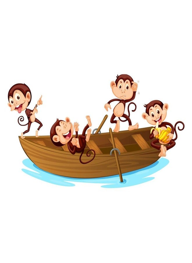 AH Decals Cartoon Jumping Monkey On Boat Animated Wall Sticker Beautiful Created Designs Kids Room Sticker Wall, Hall, Living Room,Poster 3D Background Removable Sticker Gallery Poster-Vinyl - Image 1