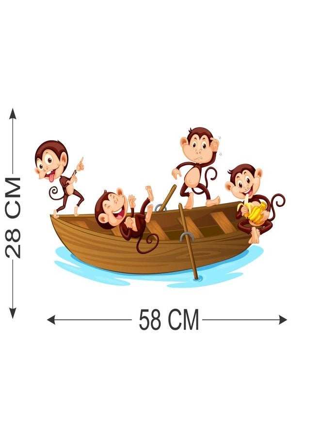AH Decals Cartoon Jumping Monkey On Boat Animated Wall Sticker Beautiful Created Designs Kids Room Sticker Wall, Hall, Living Room,Poster 3D Background Removable Sticker Gallery Poster-Vinyl - Image 3