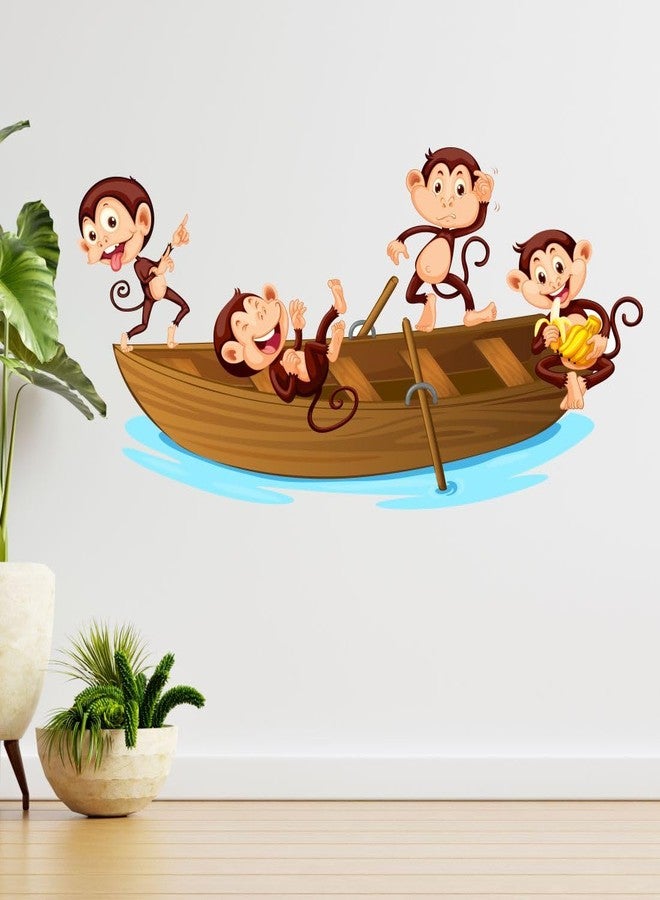 AH Decals Cartoon Jumping Monkey On Boat Animated Wall Sticker Beautiful Created Designs Kids Room Sticker Wall, Hall, Living Room,Poster 3D Background Removable Sticker Gallery Poster-Vinyl - Image 2