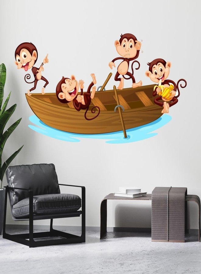 AH Decals Cartoon Jumping Monkey On Boat Animated Wall Sticker Beautiful Created Designs Kids Room Sticker Wall, Hall, Living Room,Poster 3D Background Removable Sticker Gallery Poster-Vinyl - Image 4