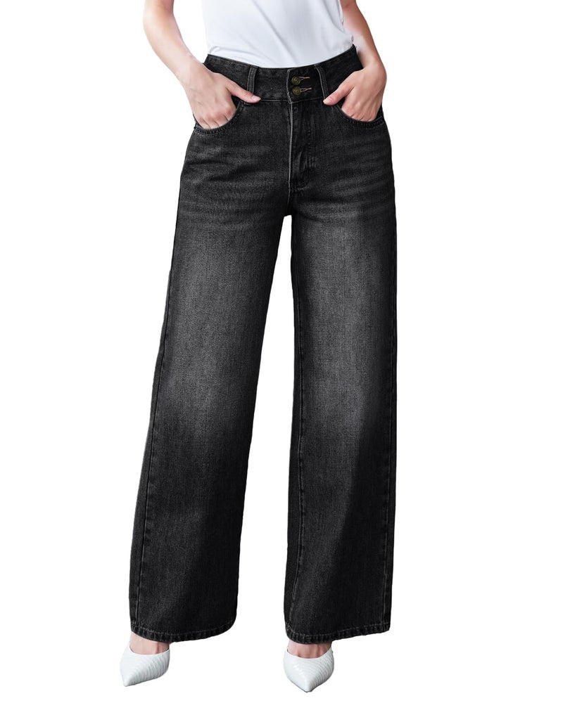UPNET Womenâ€™s High Waisted Baggy Jeans â€“ Stretchy Wide Leg Tummy Control Straight Leg Denim Pants Trendy Jeans for Women 2025 (US, Numeric, 12, Regular, Regular, Black) - Image 1
