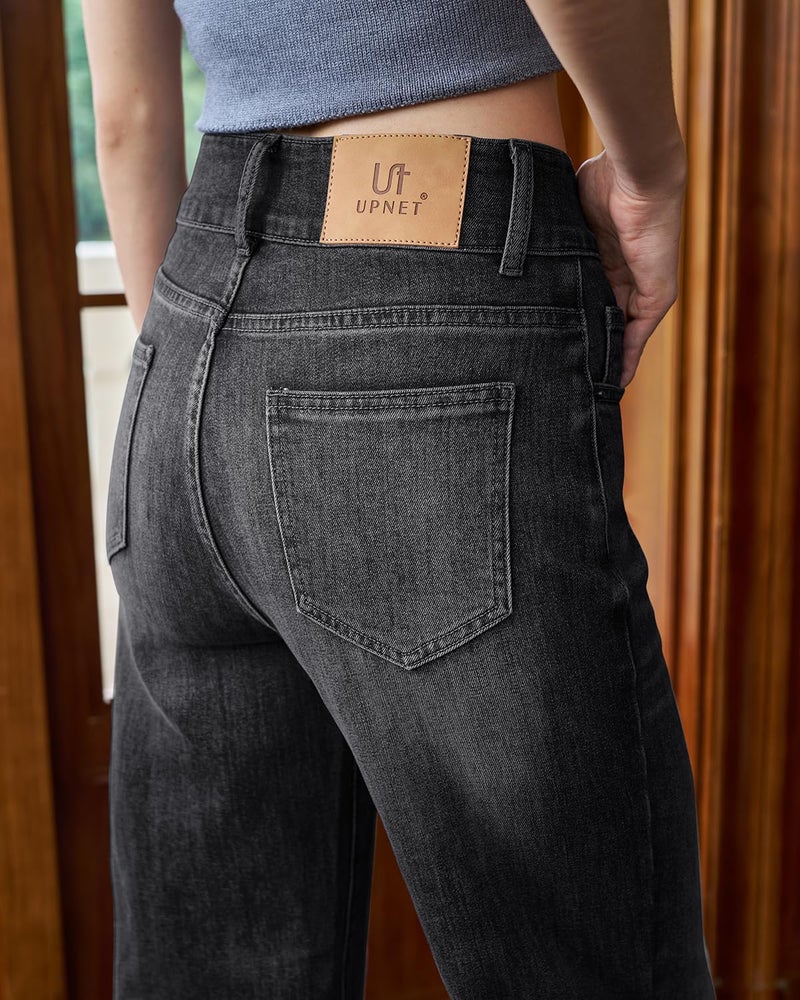 UPNET Womenâ€™s High Waisted Baggy Jeans â€“ Stretchy Wide Leg Tummy Control Straight Leg Denim Pants Trendy Jeans for Women 2025 (US, Numeric, 12, Regular, Regular, Black) - Image 5