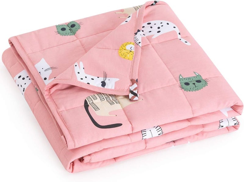 Mr. Sandman Weighted Blanket 7 lbs Twin/Full-Size Bed, Best for 50-90lb Cozy Cotton Blanket with Glass Beads - 41" x 60" Cute Cat - Image 1