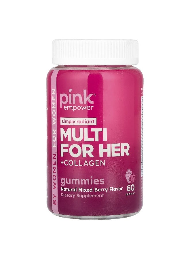 Pink, Multi For Her + Collagen Gummies, Natural Mixed Berry, 60 Gummies (Packaging may vary) - Image 1