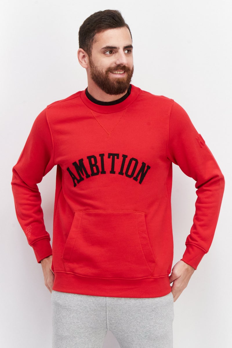 KA-1 Men Crew Neck Embroidered Long Sleeve Sweatshirt, Red - Image 1