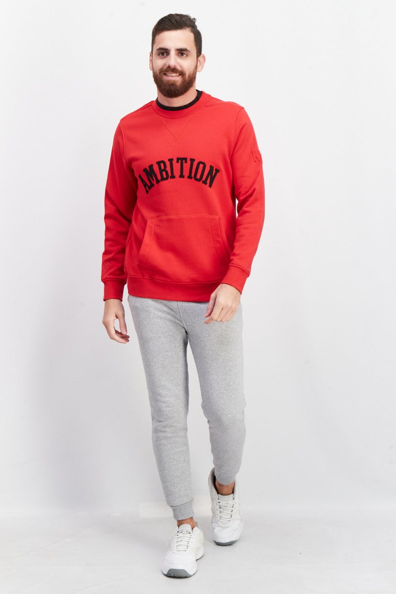 KA-1 Men Crew Neck Embroidered Long Sleeve Sweatshirt, Red - Image 3