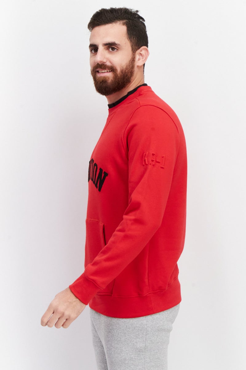 KA-1 Men Crew Neck Embroidered Long Sleeve Sweatshirt, Red - Image 4