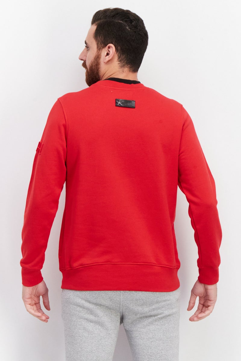 KA-1 Men Crew Neck Embroidered Long Sleeve Sweatshirt, Red - Image 2