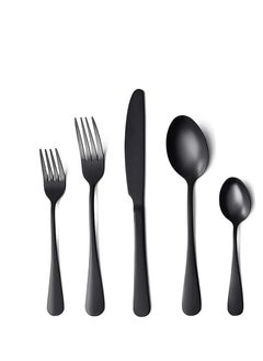 LENND Black Silverware Set,20 Piece Stainless Steel Flatware Cutlery Set for 4, Mirror Finish, Dishwasher Safe  - Image 1