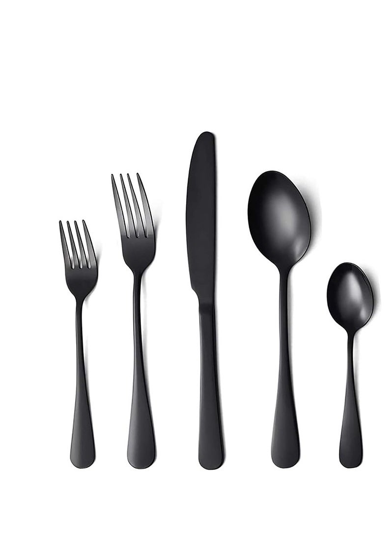 LENND Black Silverware Set,20 Piece Stainless Steel Flatware Cutlery Set for 4, Mirror Finish, Dishwasher Safe  - Image 1