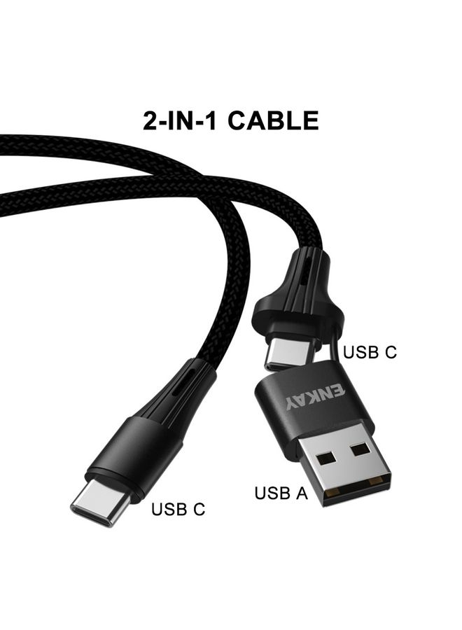 ENKAY PD100W 2 in 1 USB-A / USB-C to Type-C 5A Fast Charging Cable, Length: 1m - Image 2