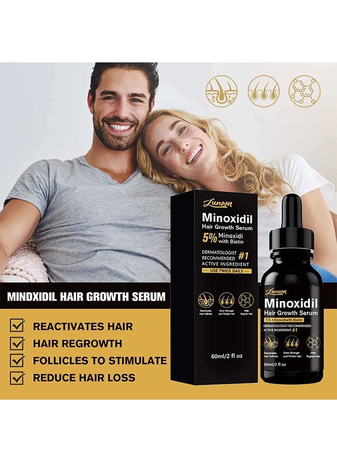 LUNOON 5% Minioxidil Hair Growth Serum for with Biotin Regrowth Hair Treatment For Thickens Hair Promotes Hair Density Help to Stop Thinning loss Hair stimulates Hair Growth, Regain Hair Serum-60ml - Image 5