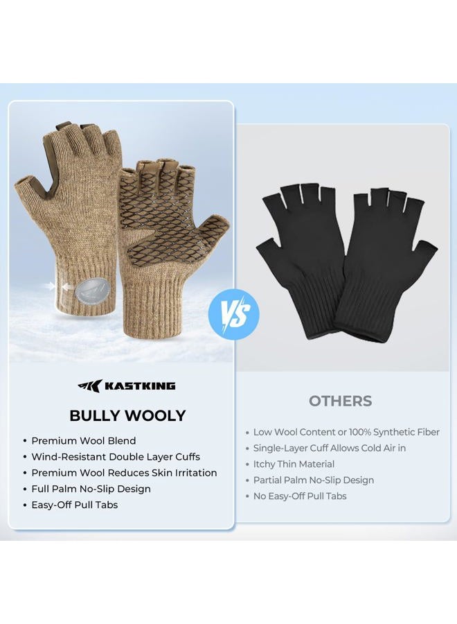 Kastking Bully Wooly Fingerless Wool Fishing Gloves, Cold Weather Warm Glove for Ice Fishing, Winter Gloves for Women & Men - Image 3