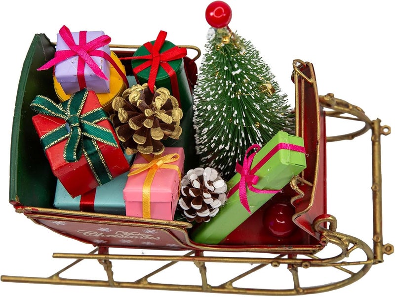 Berfutall -Red Santa Sleigh Christmas Decor for Table Top Holiday Home Decorations Decoration with Rustic Charm (G) - Image 4