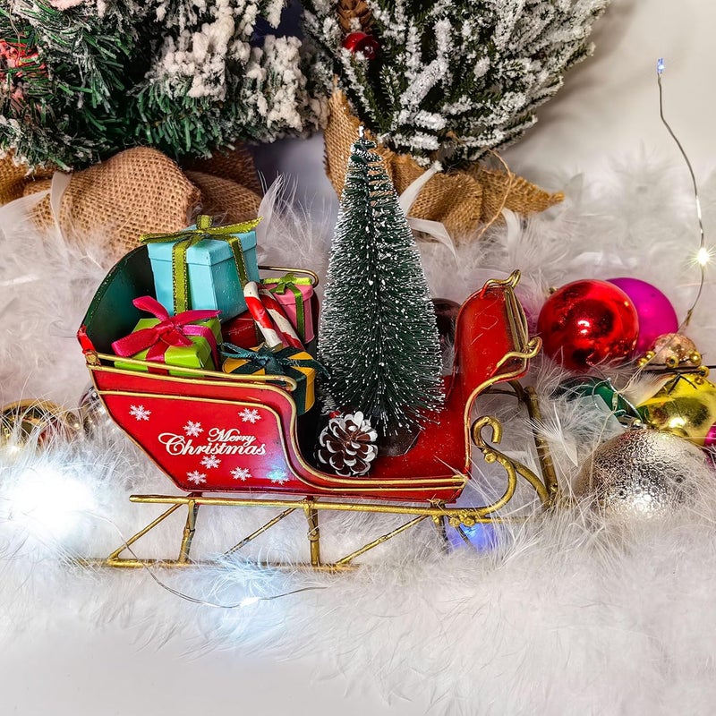Berfutall -Red Santa Sleigh Christmas Decor for Table Top Holiday Home Decorations Decoration with Rustic Charm (G) - Image 2